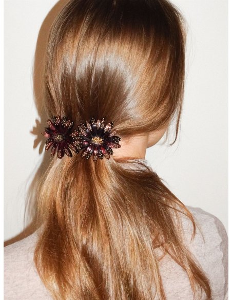 Ponytail Barrette Hair Clip two Daisies Full handmade in France - Ponytails Barrettes | MC Davidian