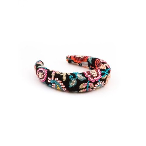 Black Multicolor Floral Headband handmade in France - Couture Headbands | MC Davidian