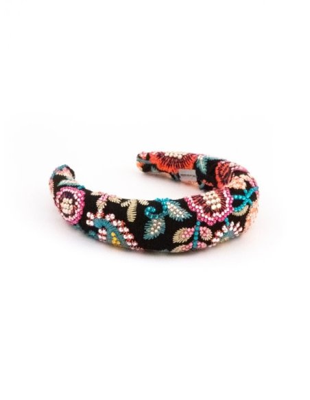 Black Multicolor Floral Headband handmade in France - Couture Headbands | MC Davidian