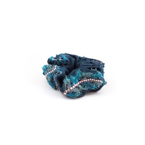 Midnight Blue Lace Scrunchie handmade in France - Couture Scrunchies | MC Davidian