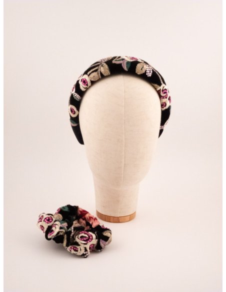 Black Velvet Roses Headband - [Product category] handmade in France.