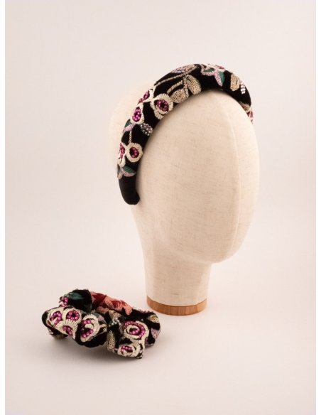 Black Velvet Roses Headband - [Product category] handmade in France.