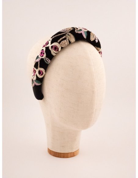 Black Velvet Roses Headband - [Product category] handmade in France.
