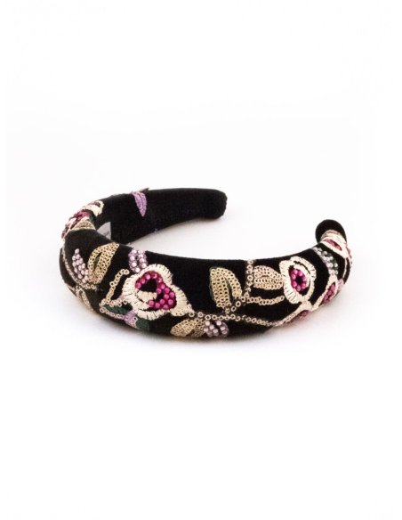 Black Velvet Roses Headband - [Product category] handmade in France.