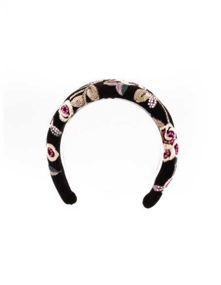 Black Velvet Roses Headband - [Product category] handmade in France.