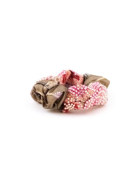 Pink Pearl Bouquet Scrunchie - [Product category] handmade in France.