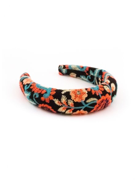 Black Tropical Garden Headband - [Product category] handmade in France.