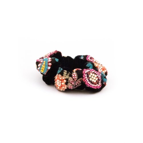 Black Floral Mosaic Scrunchie