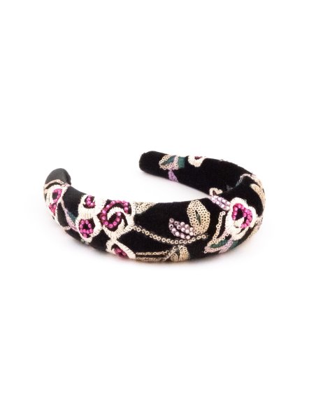Black Velvet Roses Scrunchie - [Product category] handmade in France.