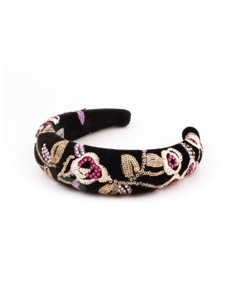 Black Velvet Roses Scrunchie - [Product category] handmade in France.