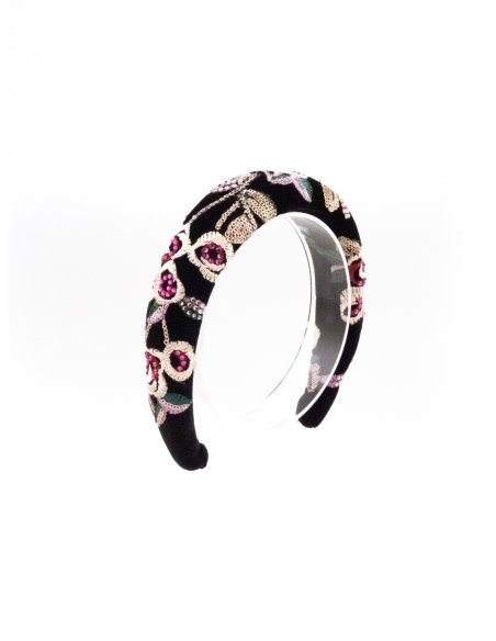Black Velvet Roses Scrunchie - [Product category] handmade in France.