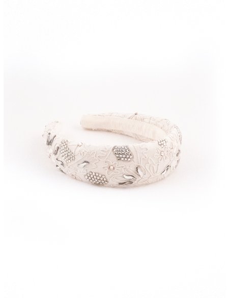 Embroidered Ivory Lace Headband - [Product category] handmade in France.