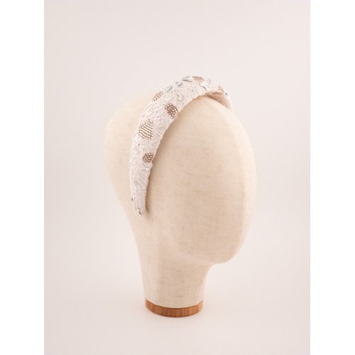 Embroidered Ivory Lace Headband - [Product category] handmade in France.