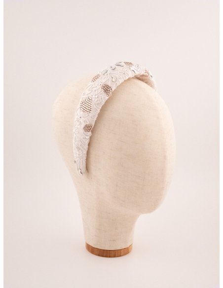 Embroidered Ivory Lace Headband - [Product category] handmade in France.