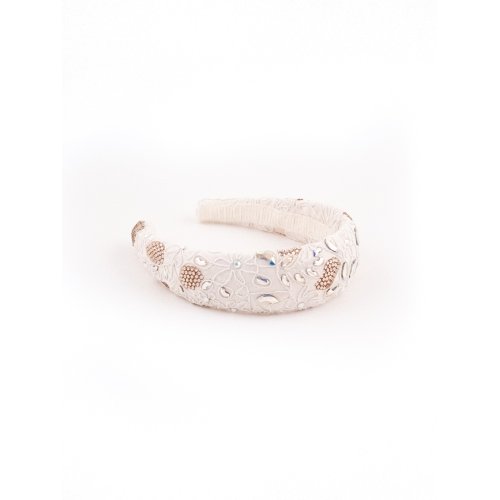 Embroidered Ivory Lace Headband - [Product category] handmade in France.