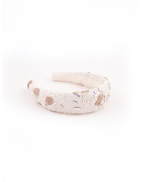 Embroidered Ivory Lace Headband - [Product category] handmade in France.