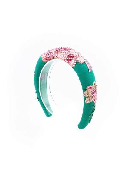 Emerald & Roses Headband - [Product category] handmade in France.