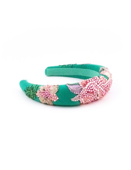 Emerald & Roses Headband - [Product category] handmade in France.