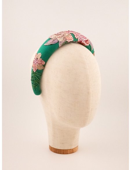Emerald & Roses Headband - [Product category] handmade in France.