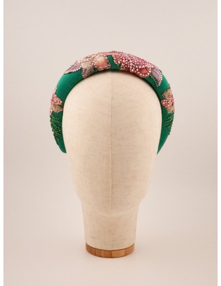 Emerald & Roses Headband - [Product category] handmade in France.