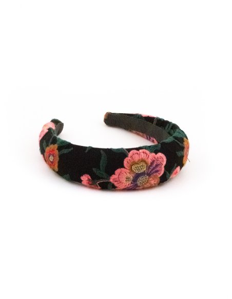 Black Floral Velvet Headband - [Product category] handmade in France.