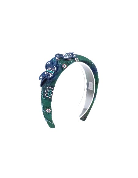 Green Floral Bow Headband - [Product category] handmade in France.