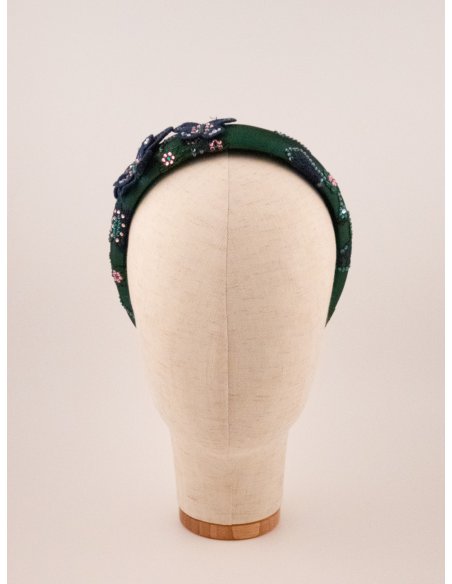 Green Floral Bow Headband - [Product category] handmade in France.