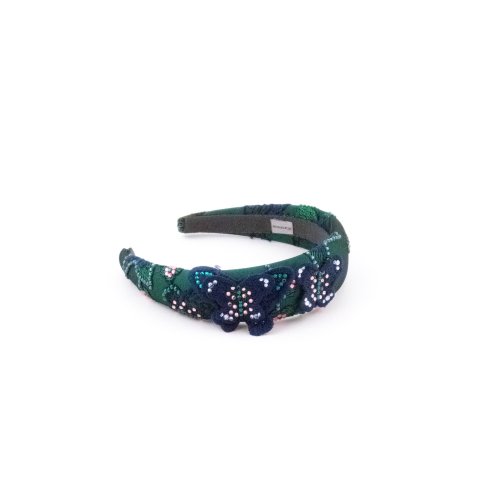 Green Floral Bow Headband - [Product category] handmade in France.