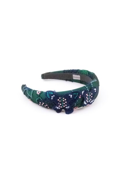 Green Floral Bow Headband - [Product category] handmade in France.
