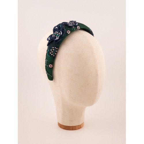 Green Floral Bow Headband - [Product category] handmade in France.