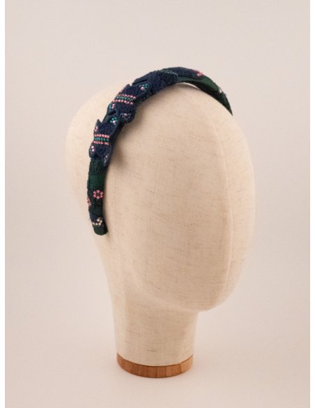 Green Floral Twist Headband - [Product category] handmade in France.