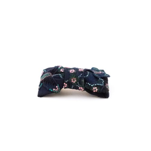 Navy Embroidered Flowers Barrette 2
