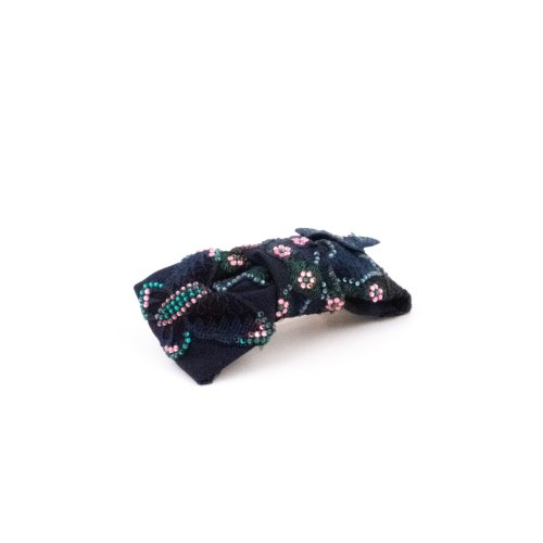 Navy Embroidered Flowers Barrette - [Product category] handmade in France.