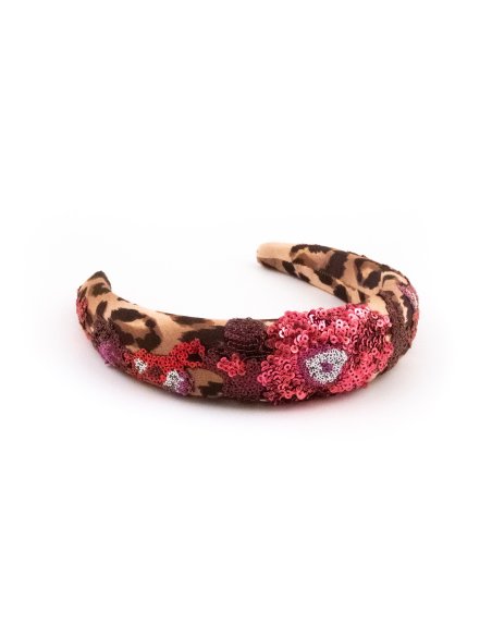 Pink Floral Leopard Headband - [Product category] handmade in France.