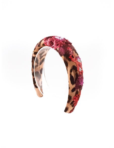 Pink Floral Leopard Headband - [Product category] handmade in France.