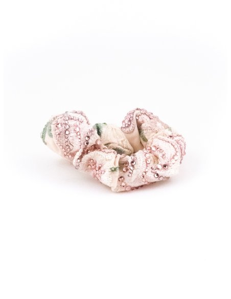 Pastel Rose Garden Scrunchie - [Product category] handmade in France.