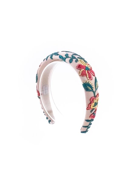 Pink Tropical Garden Headband - [Product category] handmade in France.