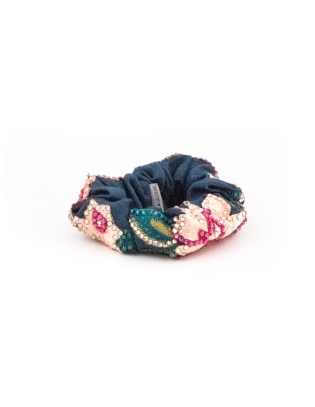 Night Flowers Scrunchie - [Product category] handmade in France.