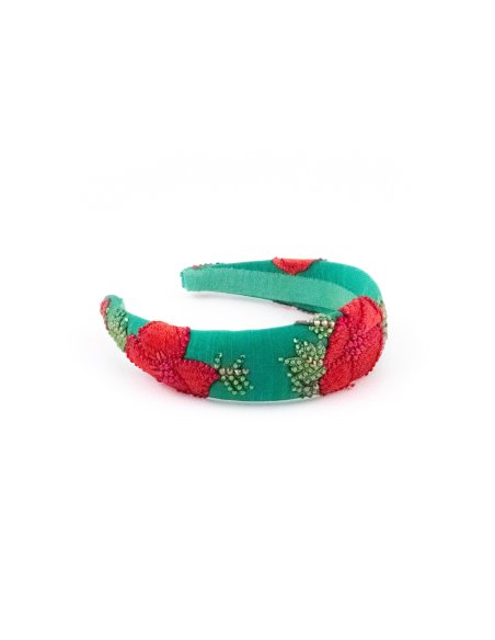 Emerald & Poppy Headband - [Product category] handmade in France.