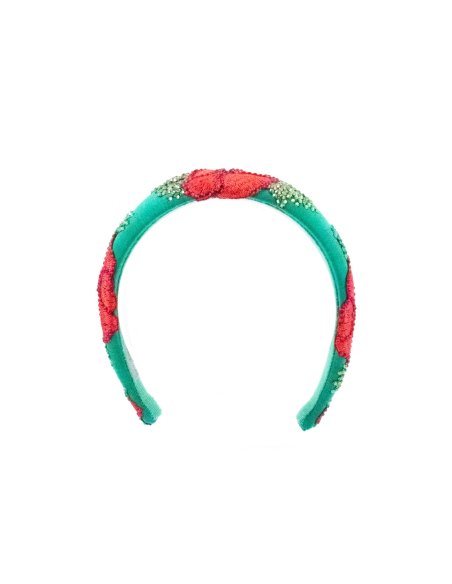 Emerald & Poppy Headband - [Product category] handmade in France.