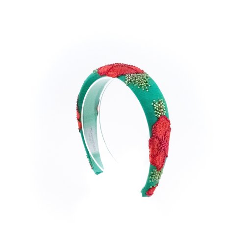 Emerald & Poppy Headband - [Product category] handmade in France.