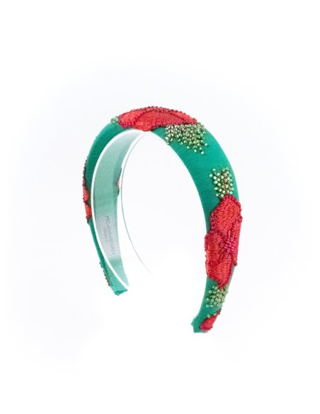 Emerald & Poppy Headband - [Product category] handmade in France.