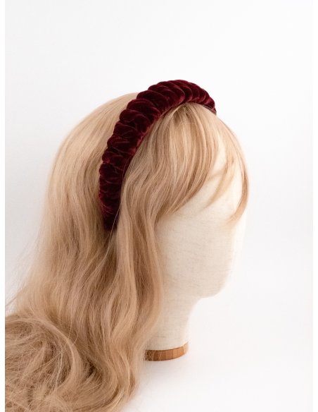 Burgundy Velvet Twist Headband - [Product category] handmade in France.