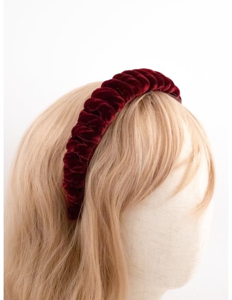 Burgundy Velvet Twist Headband - [Product category] handmade in France.