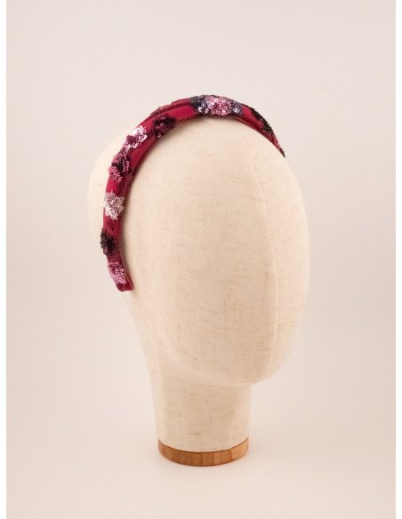 Embroidered Ruby Headband - [Product category] handmade in France.