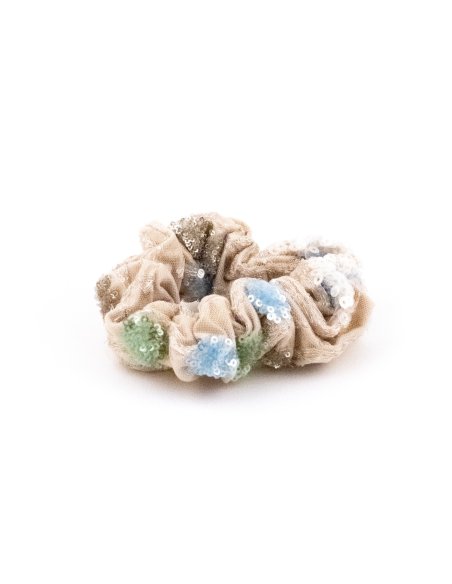 Pastel Sequin Velvet Scrunchie - [Product category] handmade in France.