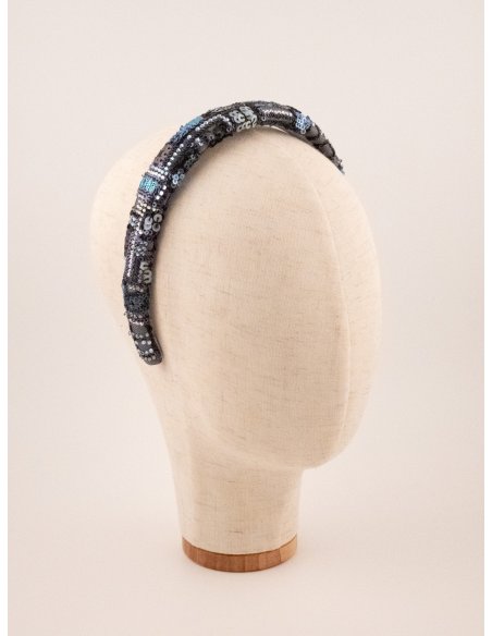 Blue Grey Pearl Headband - [Product category] handmade in France.