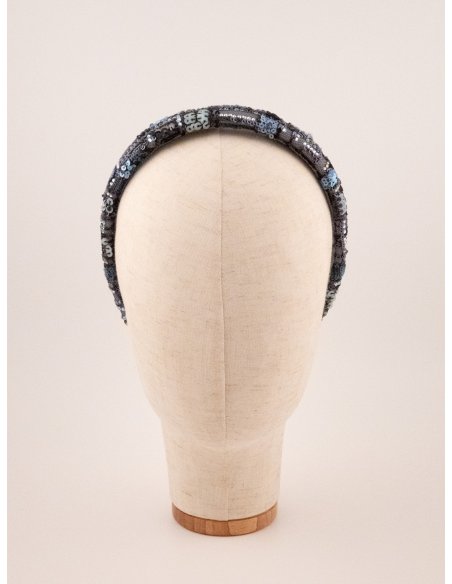 Blue Grey Pearl Headband - [Product category] handmade in France.