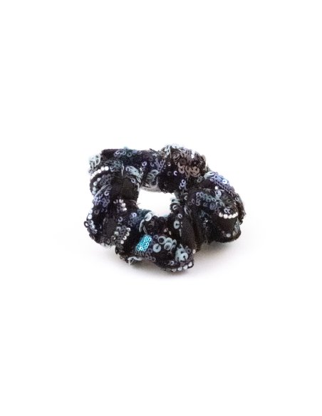 Midnight Blue Sequin Scrunchie - [Product category] handmade in France.