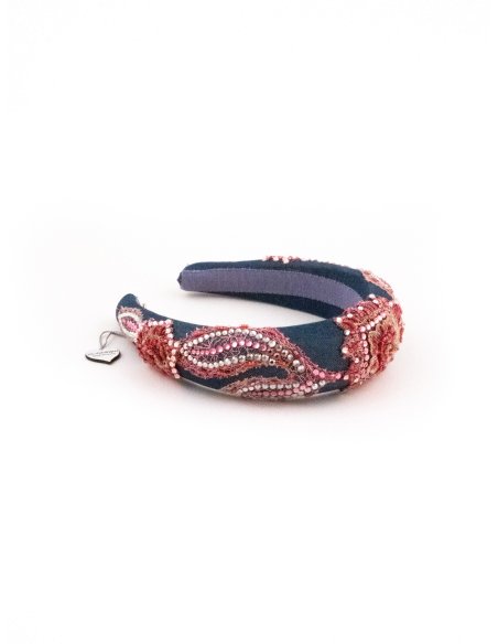 Pink & Navy Arabesque Headband - [Product category] handmade in France.